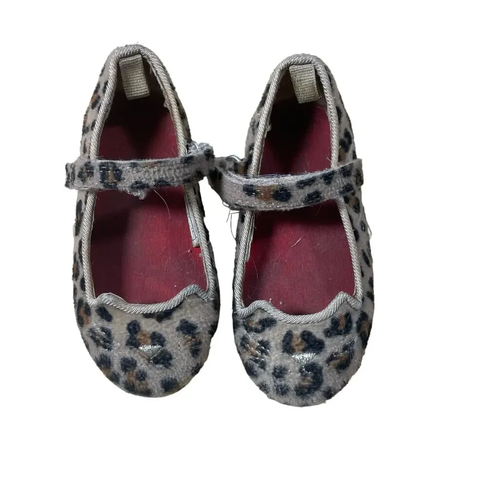 Carter's Toddler Embroidered Cat Face Leopard Print Mary Jane Shoes - Size 6